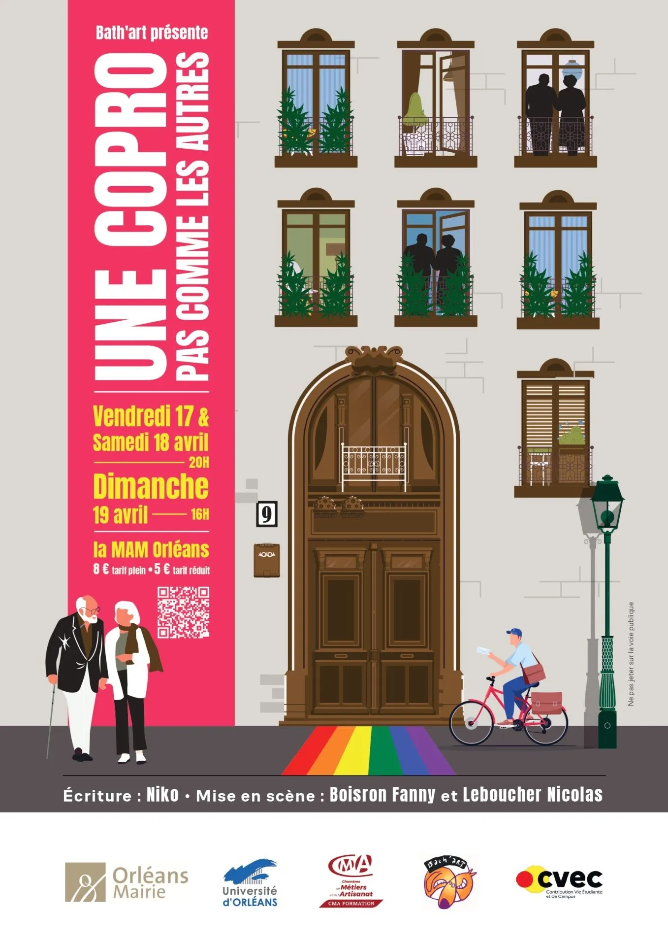 Affiche des représentations d’Une copro pas comme les autres à la MAM, les 17, 18 et 19 avril.
